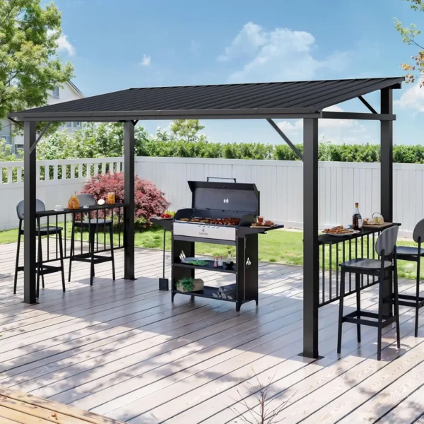 12x6FT Hardtop Grill Steel Roof Outdoor BBQ Patio