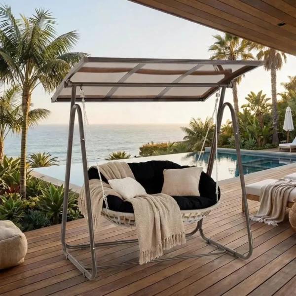 2-Person Weatherproof Rattan Swing Chair with Cushions