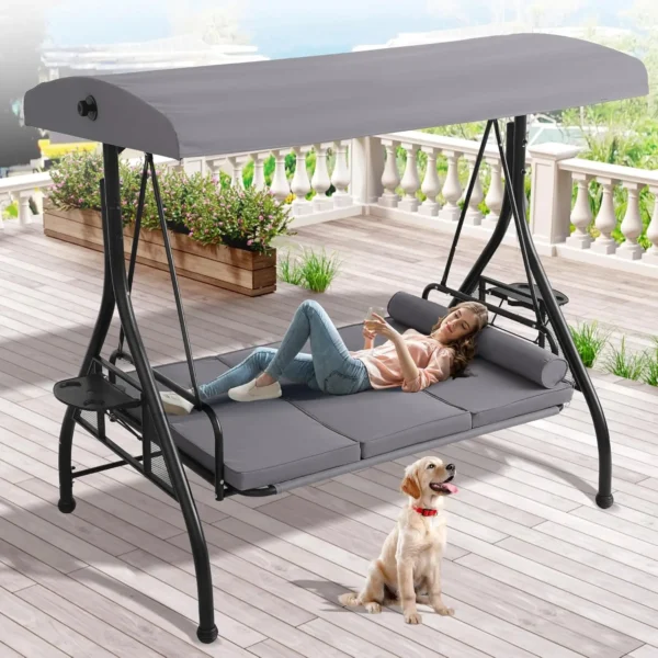 Outdoor Porch Swing with Canopy and Stand